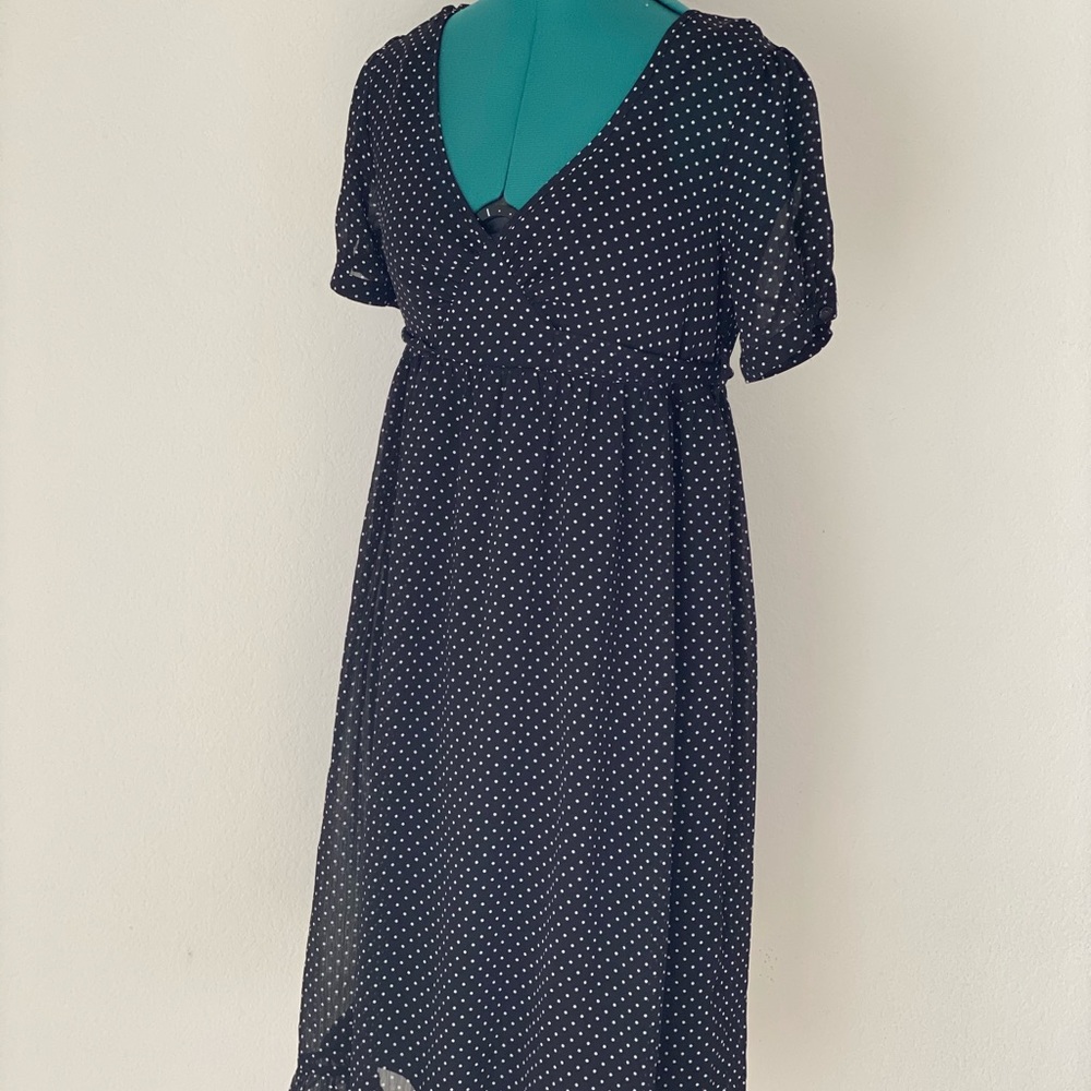 SOLD and white chiffon polka-dot vintage dress - Picture 4 of 8